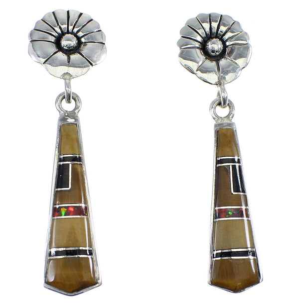 Southwestern Multicolor Silver Post Dangle Flower Earrings YX51897